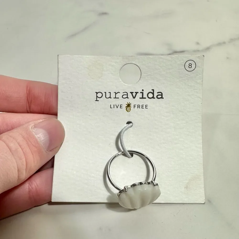 Pura Vida White Grande Shell Ring NWT Size 8 Beach Vacation Coastal Chic